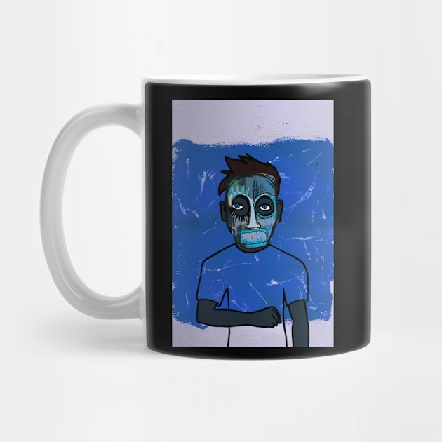 Expressionist Blue Male Character with Street Mask and Blue Eyes by Hashed Art